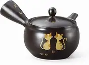 Tokoname Ware F477 Akiko Black Shallow Cat Teapot, 9.2 fl oz (260 ml)