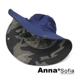 【AnnaSofia】防曬遮陽釣魚登山牛仔漁夫帽-單色迷彩雙面戴 現貨(深藍系)