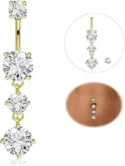 YADOCA Titanium Belly Button Bars Silver Gold Belly Bar 14G CZ Dangly Belly Button Piercing Belly Rings Piercing Jewellery Heart Butterfly Teardrop Dangle