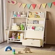Yiabivo 3-Tier Kids Bookshelf and Toy Organizer, Bookshelf for Kids Rooms,Bedroom, Nursery,Kid's Toy Storage Organizer (White)