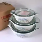 Vintage Pyrex Blue Iris Casserole Dishes Set Of 3 With Lids Stacking New Boxed