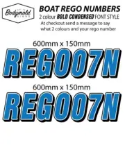 Rego Numbers 2 colour BOLD CONDENSED 600mm x 150m (2 x pre spaced rego numbers)