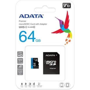 威剛 ADATA MicroSD UHS-I A1 U1 C10 64G 32G 記憶卡 附轉卡 TF 小卡