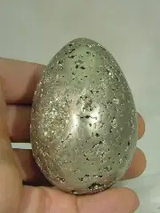 BUTW Iron Pyrite Fools Gold Lapidary Carved 47mm X 66mm EGG w/ Free Stand 7654D