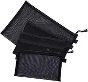 4 Different Mesh Zipper Pouch, Nylon File Folders, Lightweight Pencil Case, Toiletry Cosmetic Makeup Pouches, Document Organizer Zip Bag, Zipper Files Purse Pockets for School Office Travel