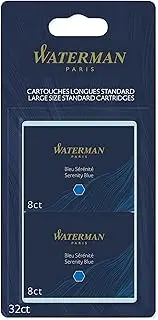 [WATERMAN] Fountain Pen Refill Ink Cartridges | Long Standard | Serenity Blue | 32 Count