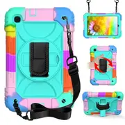 Catzon Rainbow iPad Case Kickstand/Hand+Neck Strap+Pencil Holder For iPad 7 10.2 2019-RainbowAqua