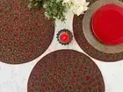 Set of 6 Handmade beaded placemat, tablemat, 14 inch, red green gold charger