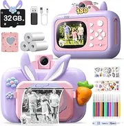 Skirfy Kids Camera Instant Print,Instant Print Camera for Kids 6-8,Easter Birthday Girls,Toddler Selfie Digital Video Refill Paper&32G SD Card&Photo Album