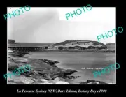 OLD POSTCARD SIZE PHOTO OF LA PEROUSE NSW, VIEW OF BARE ISLAND BOTANY BAY c1900