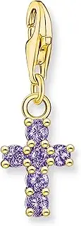 [Thomas Sabo] Gold Cross Charm Pendant with Amethyst-Coloured Stones
