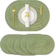 JeogYong Oval Placemats Set of 6 Washable Placemats Woven Placemats 14 x 20 Inch Oval Heat-Resistant Table Mats for Dining Tables, Indoor & Outdoor Decorations (Green)