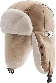 [RUIXIA] Womens Winter Hat Thick Warm Sherpa Lined Fleece Pilot Hood Cap Windproof Earflap Beanie Peruvian Trapper Hat for Men Cycling