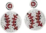 SOESFOUFU 1pair Beaded Baseball Earrings for Women Dangle Holiday Party Jewelry Retro Bohemian Style Sturdy Rice Beads Sports Fan Accessory for Game Day
