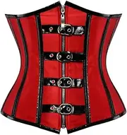 [FAWENLI] Fashion Women'S Bustier Corset Red Gothic Spiral Steel Boned Underbust Corset Zip Waist Trainer Cincher Lace U