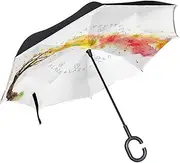 Double Layer Inverted Umbrella Cars Reverse Umbrella Watercolor Autumn Tree Windproof UV Proof Travel Outdoor Umbrella