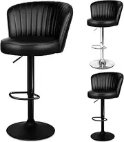 [ALFORDSON] 2X Dylan Bar Stool Gas Lift, Adjustable Kitchen Barstools, Swivel Leather Counter Dining Chairs in 62-82cm Seat Height, Home Bar Dining Room Furniture, All Black