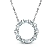 Baguette White Lab-Created Sapphire Geometric Open Circle Pendant in Sterling Silver