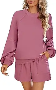 [FIOPHY] Women's 2 Piece Lounge Matching Sets Sweat Shorts Sweatshirt Tops Sweatsuit Track Suit Pajama Set Fashion Fall Clothes