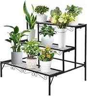 DelSol 3 Tier Metal Plant Stand Outdoor Indoor Waterproof, Stackable Heavy Duty Tall Plant Shelf Flower Pot Holder for Garden, Display Rack (Black)