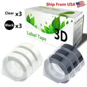 (3Clear+3Black) LabelTape 3D Fit For Motex E-101 E-303 Label Makers