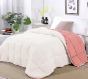 Winter Sherpa Fleece Reversible Comforter Set Rose in Double, Queen and King Sizes