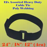 12x Assorted 24/18/12" Heavy Duty Hook and Loop Fastener Cable Tie Straps