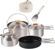Abbraccia Camping Cookware Frying Pan, Teapot, Kettle Folding Handle Camping Cooking Set with Storage Bag for Campfire Fishing Hiking