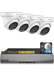 OOSSXX 5mp Wired Security System W 1TB DVR Full HD 4 Dome Cameras+ Remote IP67
