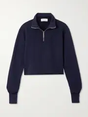 [Les Tien] Les Tien - Haley Cropped Cotton-jersey Sweatshirt - Navy - small small Blue