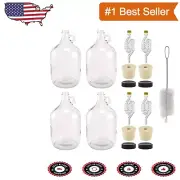 1 Gallon Glass Fermenting Jugs with Handle, Rubber Stopper & Airlock - Set of 4