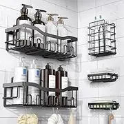 Shower Caddy 5 Pack,Adhesive Organizer for Bathroom Storage&Kitchen,No Drilling,Large Capacity,Rustproof Stainless Steel Organizer,Bathroom Shelves Inside Rack (Black)