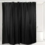 Bathroom Black Waterproof Fabric Shower Curtain with Hooks (200 * 180cm)
