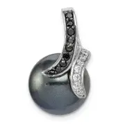 Sterling Silver Rhod-Plated Blk/Wht Cz Blk Imitation Shell Pearl Pendant