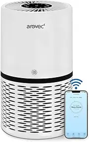 AROVEC Air Purifier Smart True HEPA, Home Air Cleaner, for Bedroom, with Air Quality Sensor, Multi Filtration, for Allergens, Smoke, Odours, Pollen, Mould & Dust, WiFi-Connected