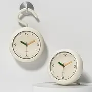 [mooas] Marshmellow Silent Waterproof Bathroom Clock, Shower Clock, Kitchen Clock, Silent Non-Ticking Battery Operated with Stand, Hook, Suction, Bathroom Wall Clock Small Analog Clock (Ivory)