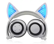 Ymall Kids Wireless Headphones Bluetooth Over Ear with Only Cat Ears LED Glowing Kids Headsets for Girls Boys-White