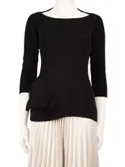 Y's by Yohji Yamamoto Black Wool Wide Neckline Knit Top