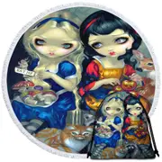 Funny Fantasy Art Alice and Snow White Round Beach Towel