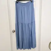 Yarn & Sea Casual Long Pull on Peasant Skirt Smoked Waist Blue Size XL NWT