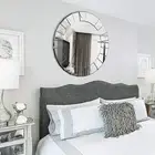 Large Round Silver Wall Mirrors Ornate Accent Mirror for Hallway Bathroom Decor