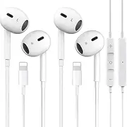 2 Packs Lightning Wired Earbuds for iPhone – Built-in Microphone, Volume Control & Noise Reduction, Compatible with iPhone 14/13/12/11/XR/XS/X/8/7/SE/Pro/Pro Max & All iOS Devices