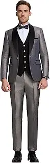 [Autrl] Mens Tuxedo Suits Slim Fit 3 Piece Glitter Suit for Men Shawl Lapel Formal Jacket Vest Pants for Wedding Prom Dinner