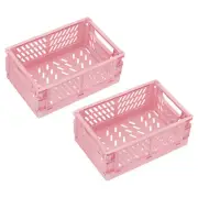 2 Pcs 10 x 6.5 x 3.9" Collapsible Plastic Basket Large Storage Crate, Pink