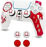 ElitePlay White and Red God of War Anti-Slip Silicone Cover Skin for PS5 Controller, Soft Rubber Case for PS5 Wireless Controller With Thumb Grip Set