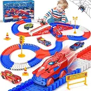 [Vingtank] Spider Toys for Boys 3-5, 251 PCS Spider Race Track for 3 4 5 6 Year Old Boy Gifts Flexible Train Set with 5 Alloy Toy Cars for Toddler Kids Boys Toys Age 3 4 5 6-8 Birthday Gifts