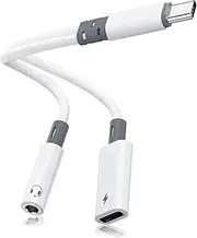 FEIPUAUX iPhone 16 Headphone and Charger Adapter, 2 in 1 USB C to 3.5mm Headphone Jack Adapter Hi-Res DAC and Fast Charging Dongle Cord Compatible with iPhone 16/15, Galaxy S25/S24,Google Pixel 9/8