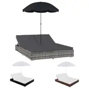 Outdoor Lounge Bed with Umbrella Furniture Poly Rattan Multi Colours vidaXL