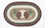 2 PC Braided Jute Oval Stenciled Placemat/Trivet/Swatch. Earth Rugs. PINECONES.