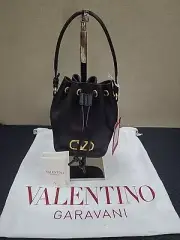 New Valentino Garavani VLogo Signature Drawstring Mini Bucket Black Leather Bag
